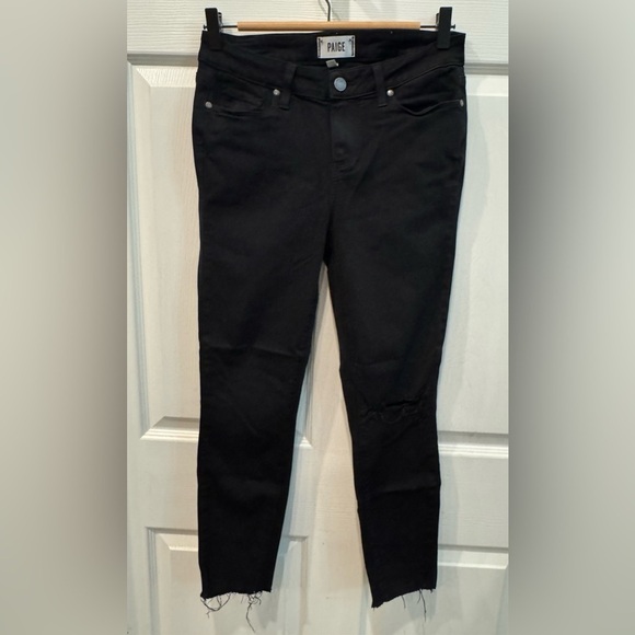 PAIGE Denim - Paige Verdugo Distressed Crop Jeans Womens Size 29 Black Denim Pockets Fray Hem